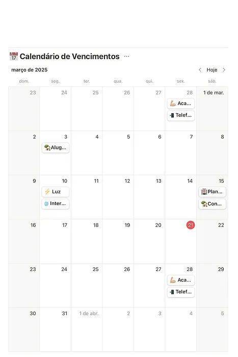 Calendário de Vencimentos - Planilha FinançaFácil