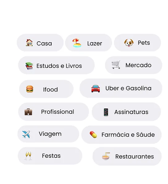 Categorias - Casa, Lazer, Pets, Estudos, Mercado, iFood, Uber