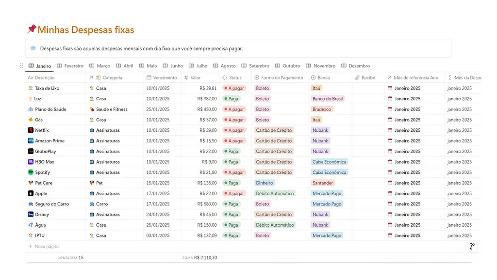 Minhas Despesas Fixas - Planilha FinançaFácil