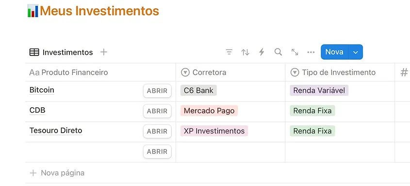 Meus Investimentos - Planilha FinançaFácil