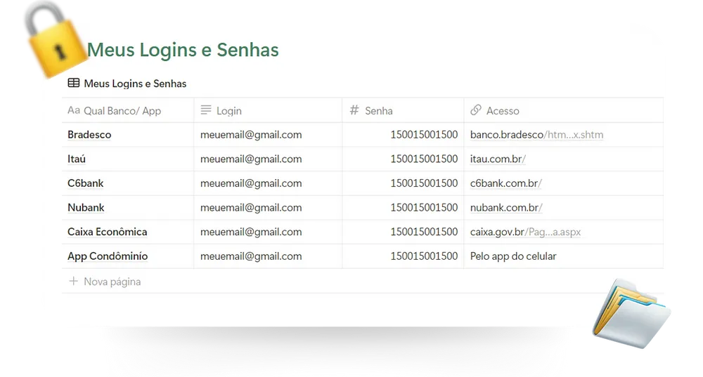 Meus Logins e Senhas - Planilha FinançaFácil