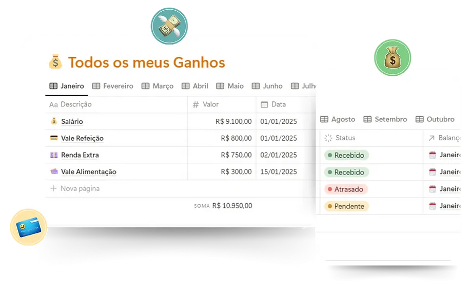 Todos os meus Ganhos - Planilha FinançaFácil
